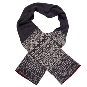Eddie Bauer One Size Gray Merino Wool Fair Isle Wrap Scarf Knit Winter Fall